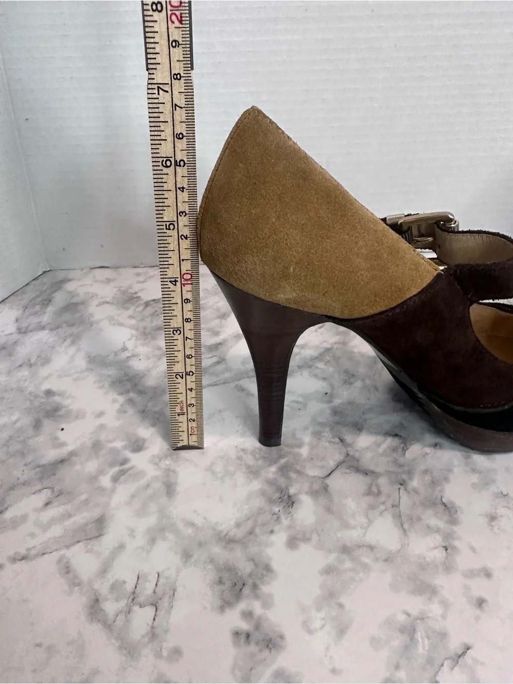 Michael Kors Suede Mary Jane Platform Heels Brown/Tan Pointed Toe Size 8